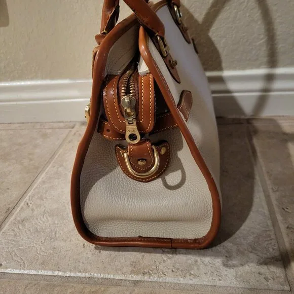 Dooney & Bourke AWL Satchel Ivory and Tan / Brown Gold Trim with Matching Wallet - Picture 5 of 14